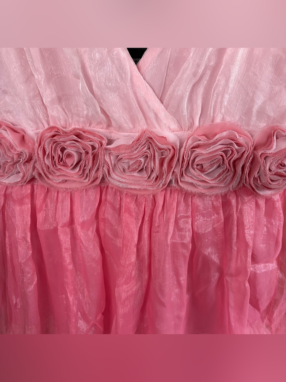 Vintage Y2K Pink Tiered Chiffon Mini Dress Floral Rosette Coquette Fairy Bratz - Picture 5 of 8